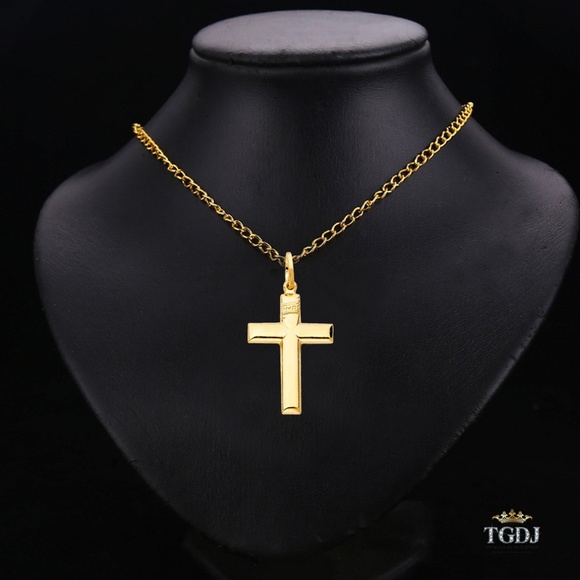 14K Yellow Gold  Simple Cross Religious Pendant - Picture 2 of 3